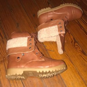 Brown woolly combat style boots